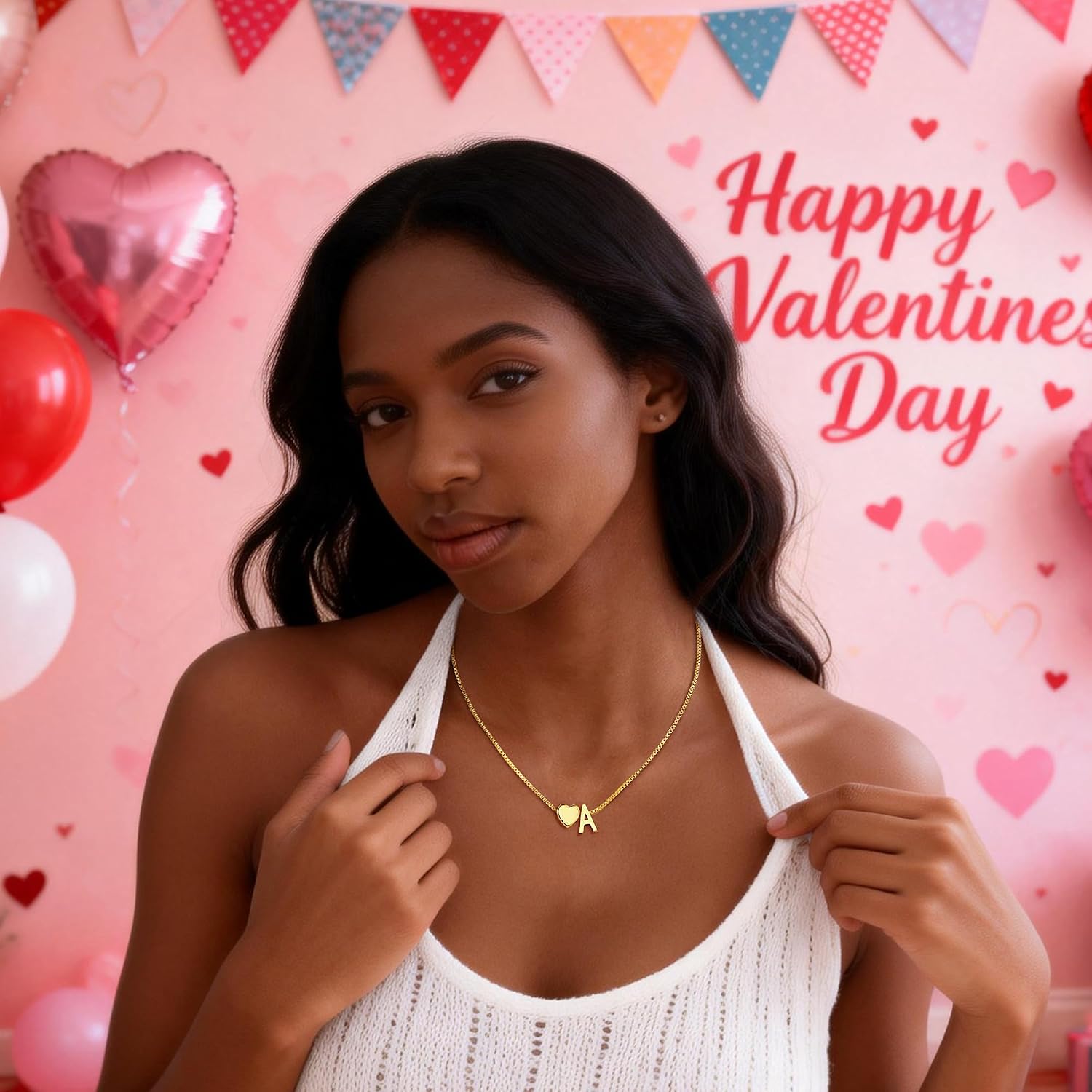 Thumbnail 1 de Eaciy Heart Initial Necklace 16" 💖