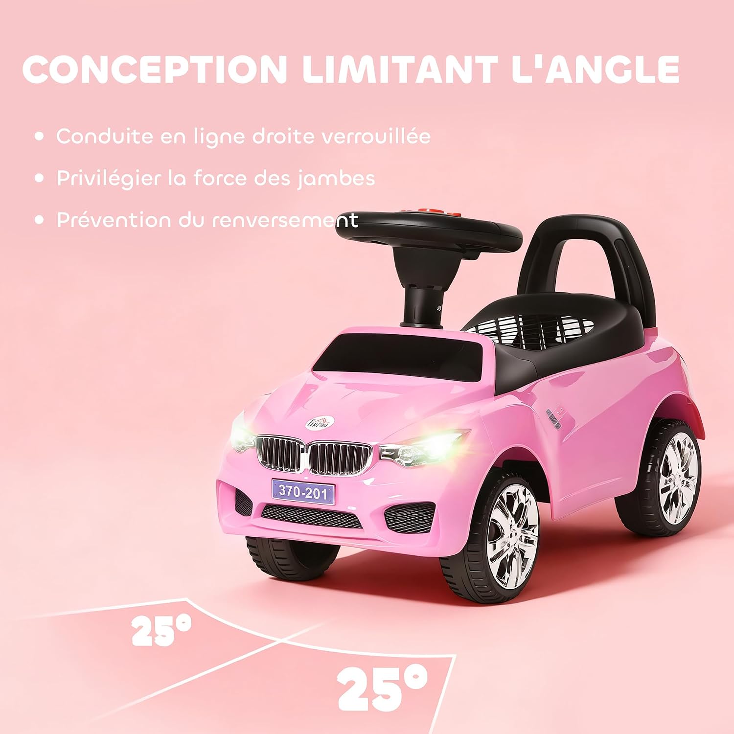Detalle 2 de HOMCOM 370-201PK kinderauto met speelgoedkist, roze, claxon en muziek