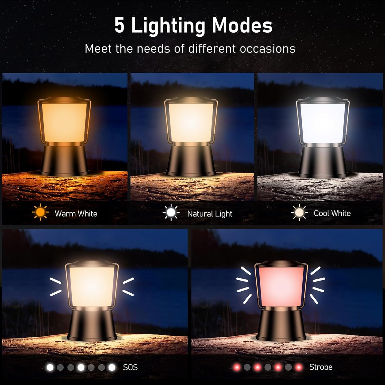 Thumbnail 2 de Blukar tragbare LED-Campinglampe (bis 2.000 lm), aufladbar per USB‑C – 5 Modi, stufenlos dimmbar & Notfallfunktion