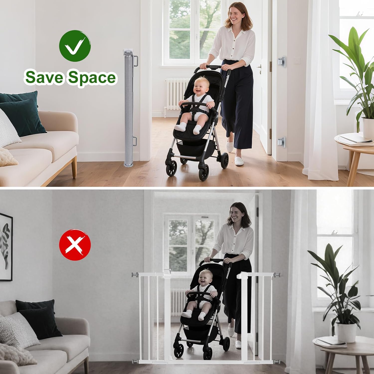Thumbnail 5 de Retractable Stair Gate for Baby, Dog Gate – 150 cm Wide, 86 cm Tall (Grey)