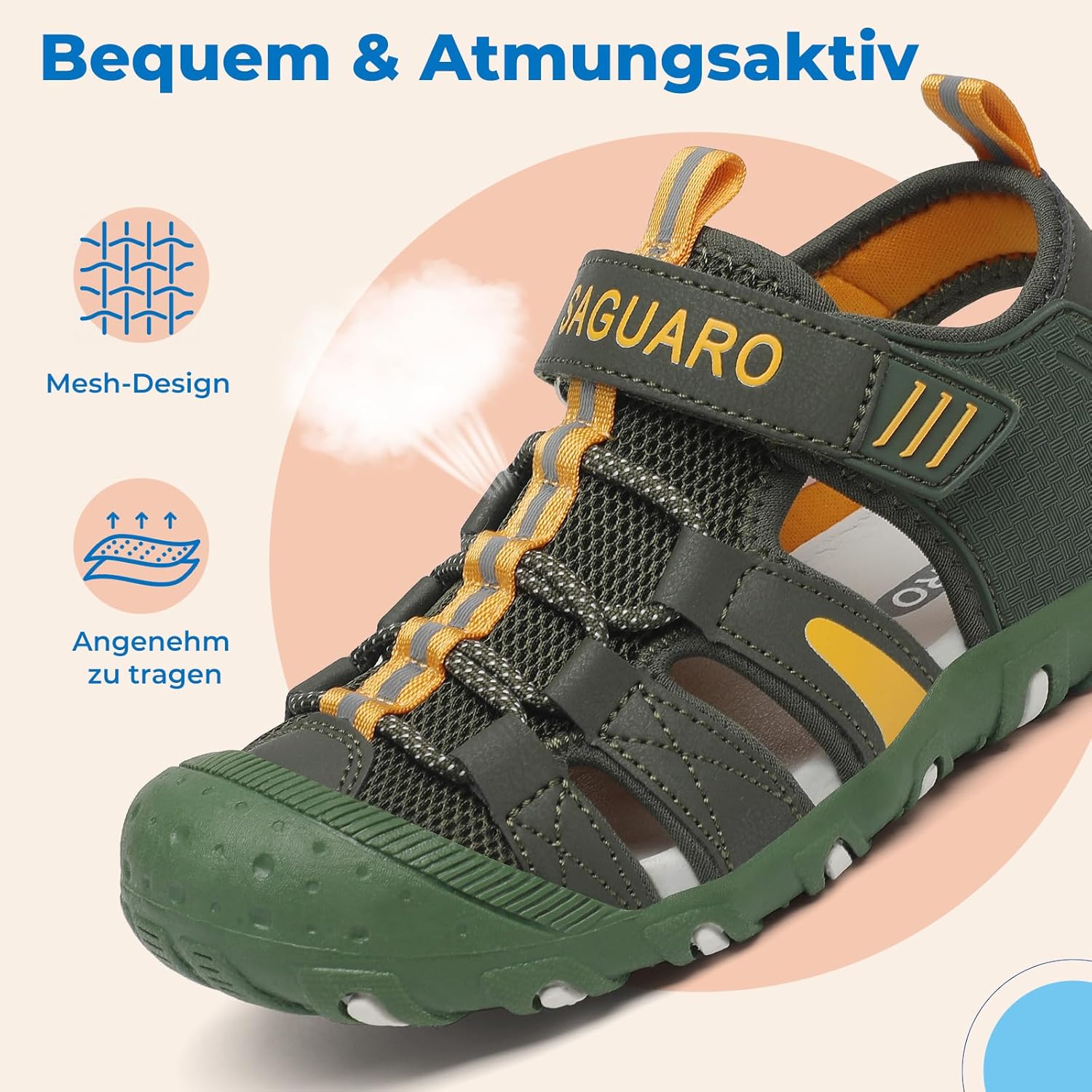 Thumbnail 3 de SAGUARO Jungen Sandalen mit geschlossenem Zehenschutz (25–38) – atmungsaktiv, Klettverschluss & rutschfeste TPR-Sohle