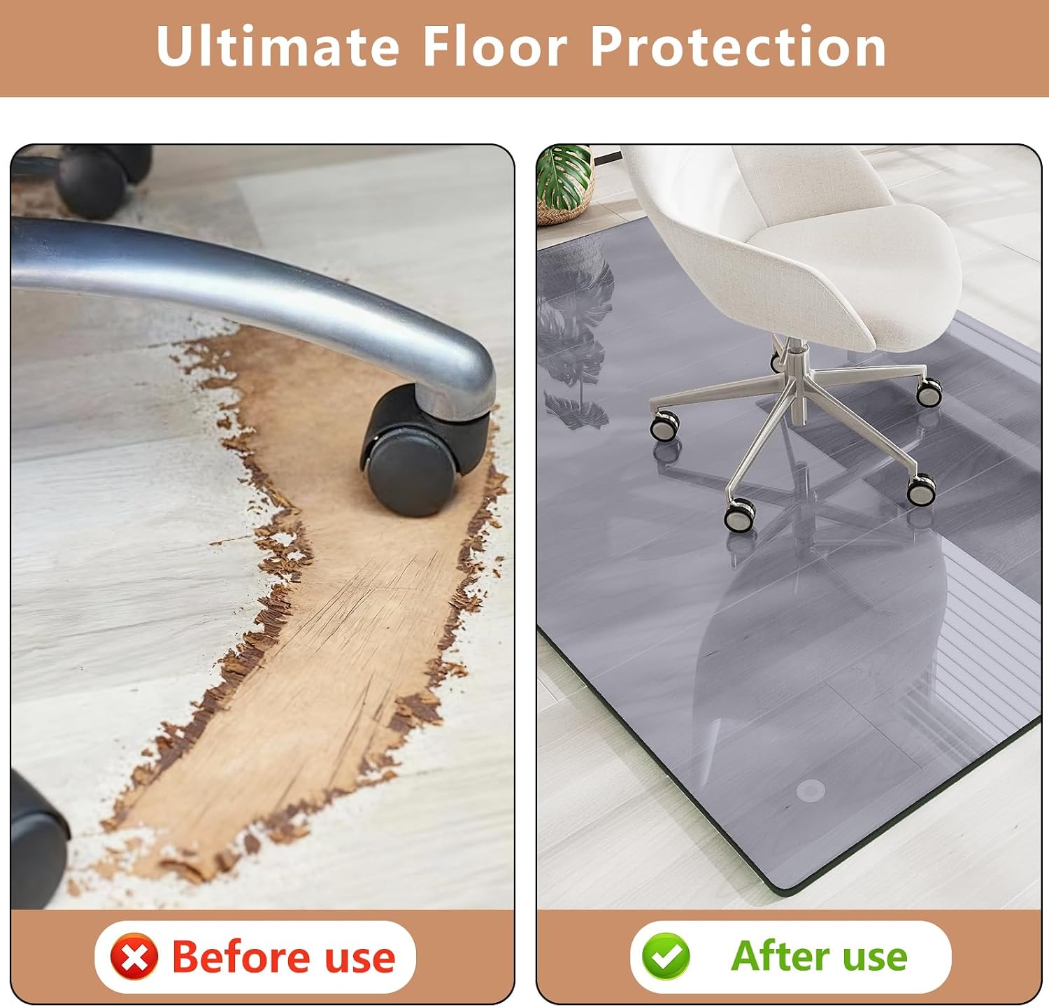 Thumbnail 6 de MYSUNORIA Gray Glass Chair Mat 46x55, 0.19" Tempered Glass, Gray-Tinted