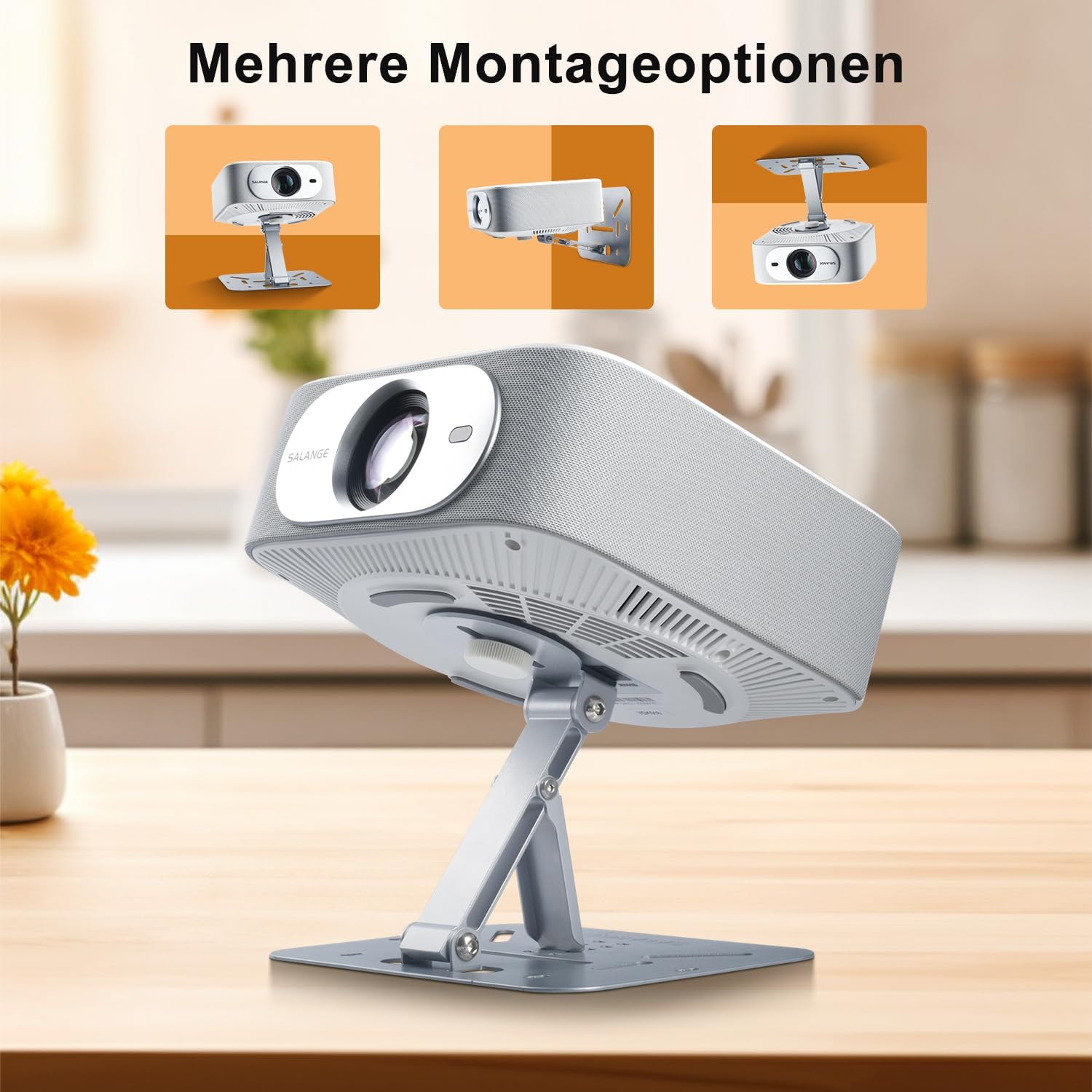 Detalle de Salange Beamer-Ständer (Wall/Decke), ultrakompakt, bis 2,3 kg, 180° drehbar – für 1/4-Zoll-Schraubschnittstelle