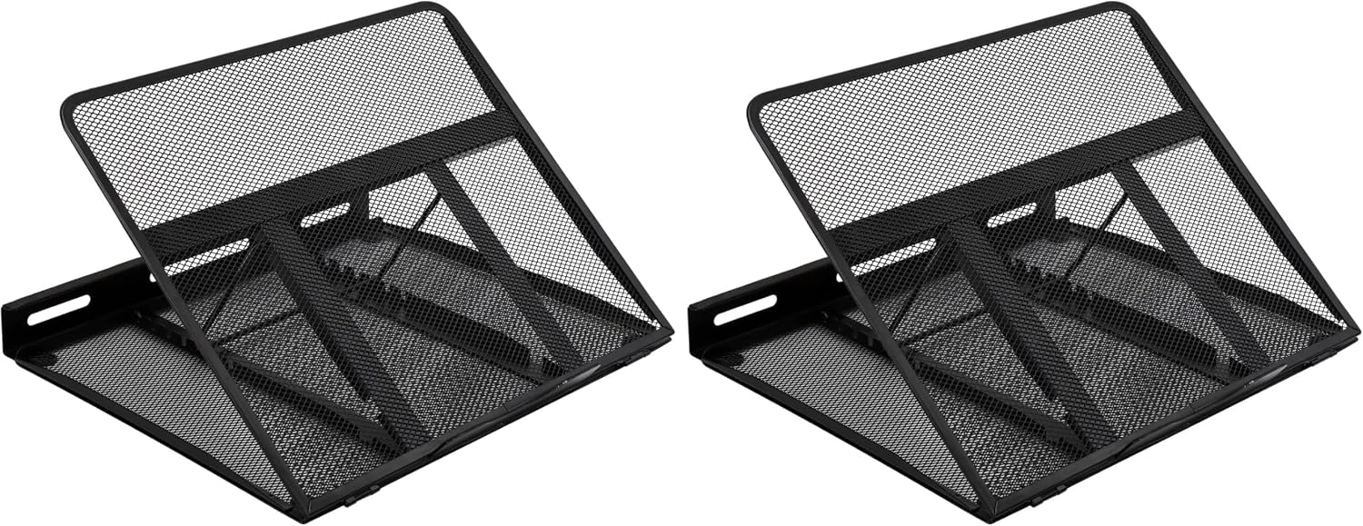 Detalle 1 de Amazon Basics Ventilated Adjustable Ergonomic Laptop Stand (Black) – steel mesh cooling for 10 to 17.3-inch laptops