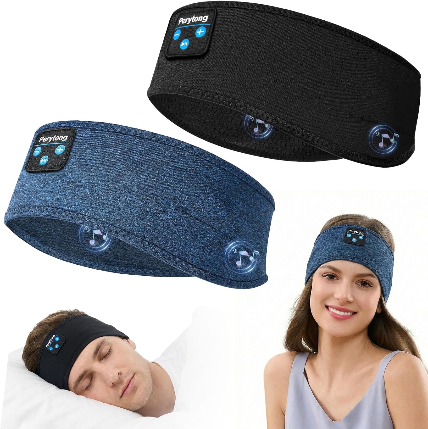 Detalle de Perytong PTL01 Sleep Headband Headphones, Bluetooth 5.4, 40mm Speakers, 2-Pack