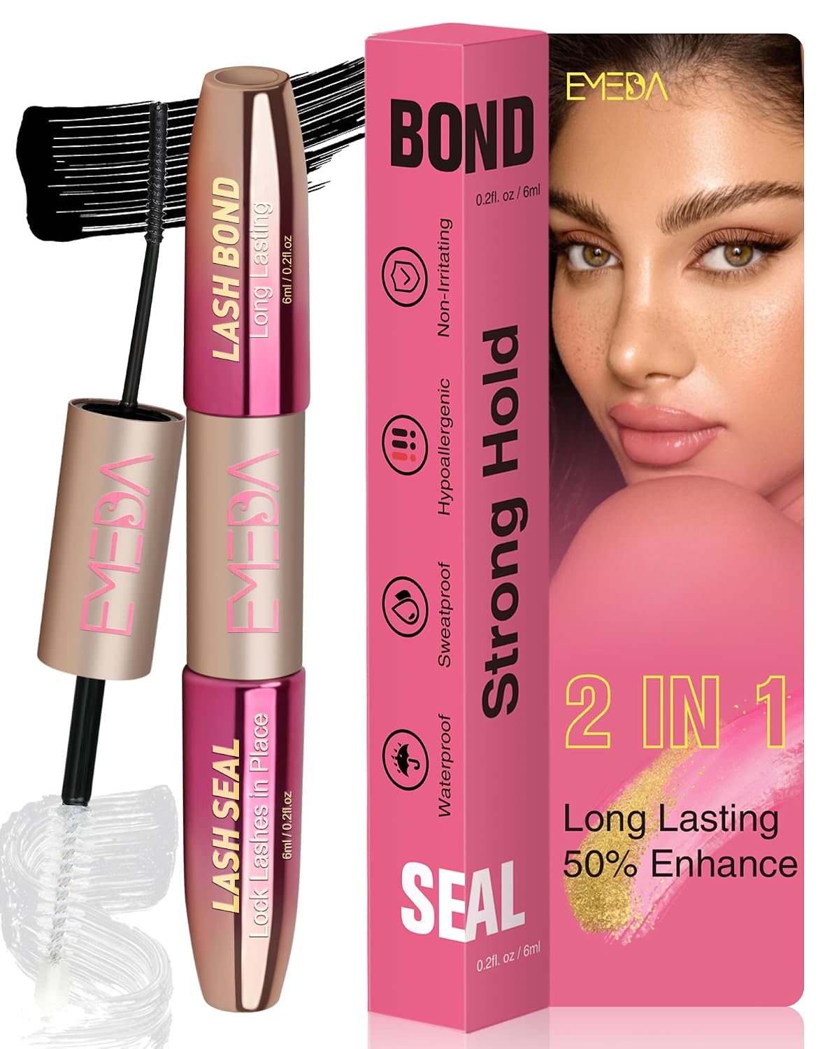 Detalle de EMEDA EMDUS-TMK-LASH BOND SEAL -YPL-2 Lash Glue, Black Bond & Clear Seal