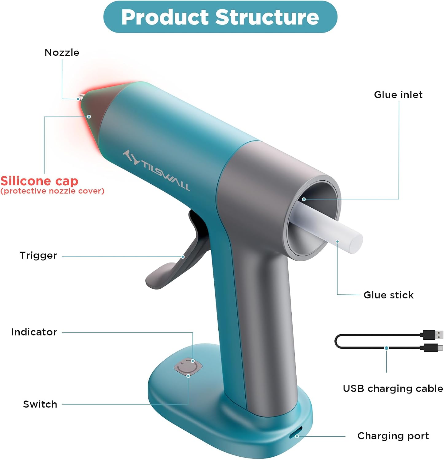 Detalle 2 de Tilswall 4V Cordless Glue Gun 2000mAh