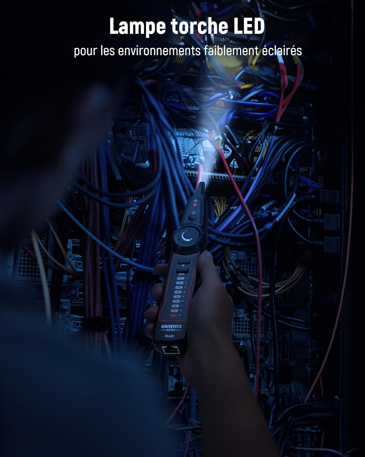 Detalle 2 de KAIWEETS Testeur de réseau - RJ45 RJ11, câble réseau et ligne téléphonique