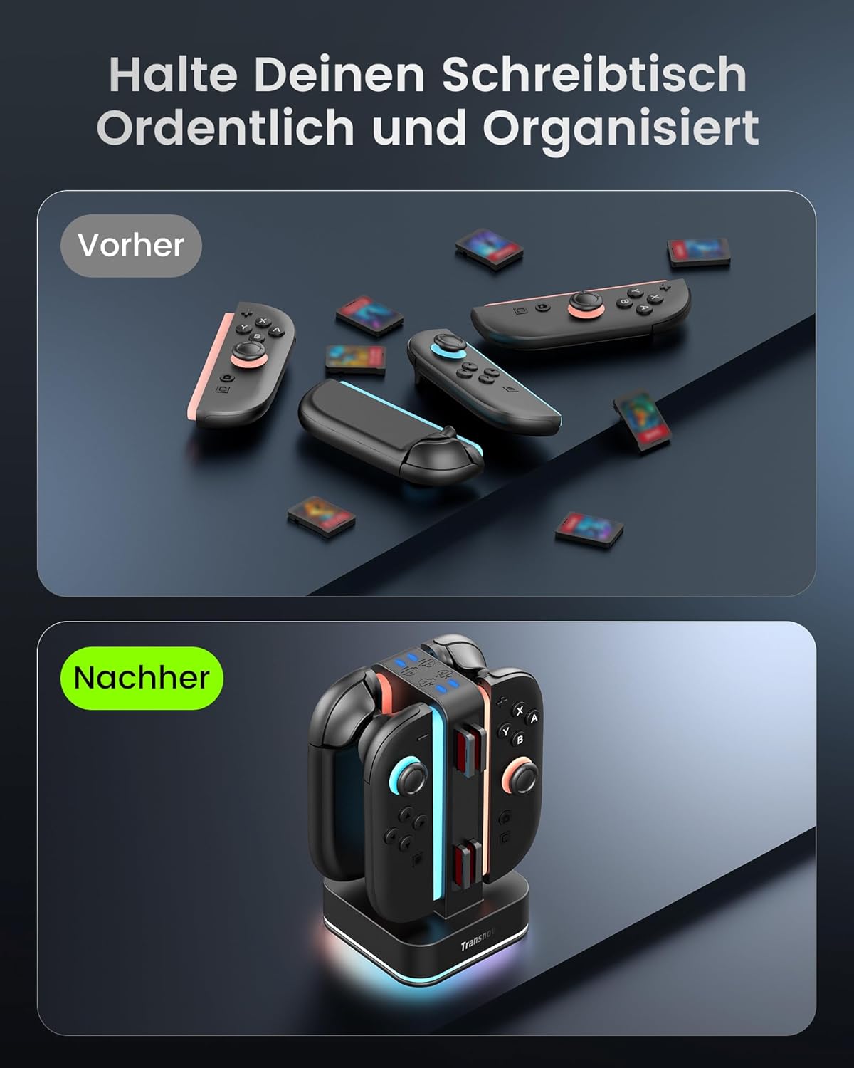 Thumbnail 6 de TRANSNOVO stazione di ricarica 4 in 1 per Nintendo Switch 2 con RGB, 8 alloggiamenti e indicatore LED