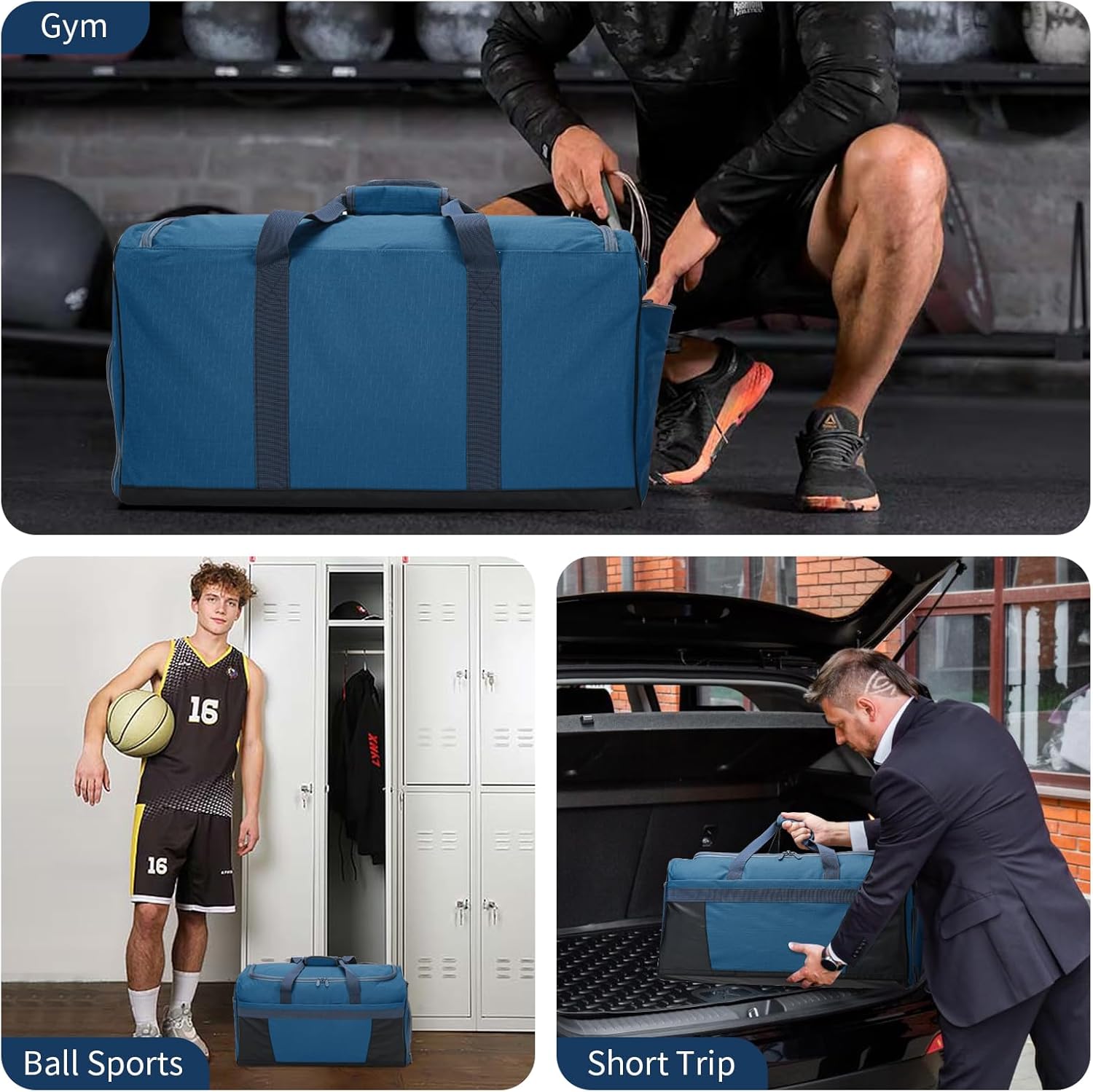 Detalle 2 de Apenze 65L Gym Bag with Wet/Dry Compartment and Shoe Sleeve – Royal Blue