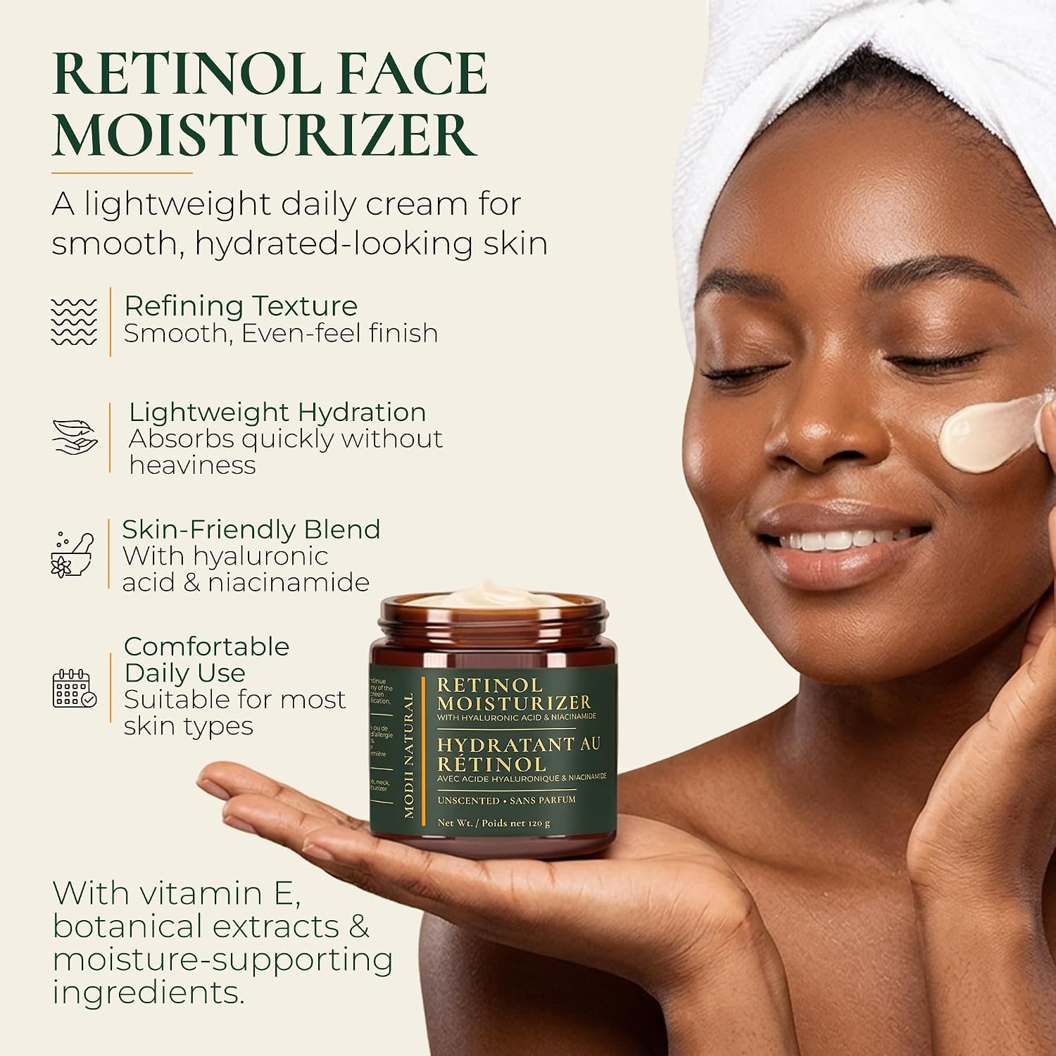 Detalle de Modii Natural Retinol Face Moisturizer, 1% Retinol Cream, 120 ml