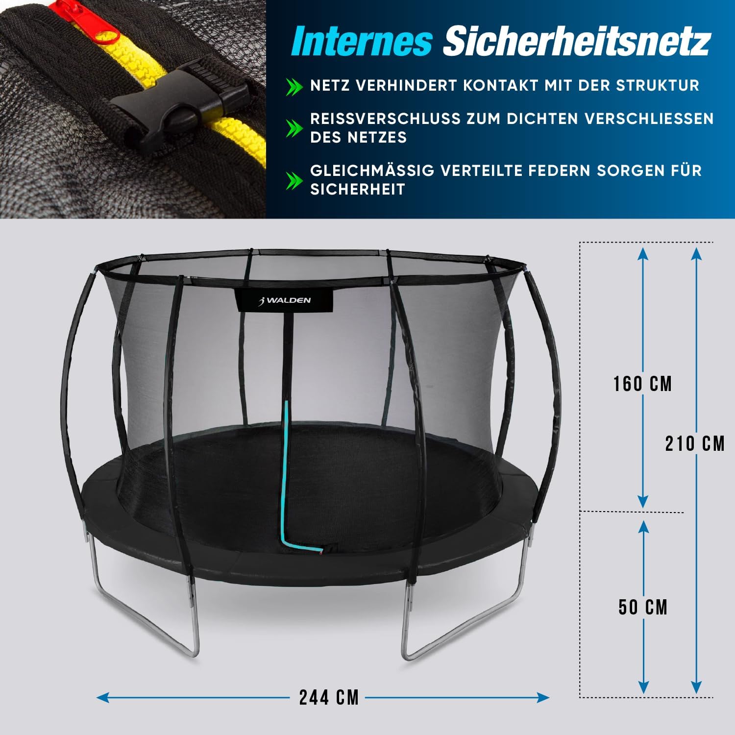 Detalle de Trampolin Outdoor Ø 244 cm – Sicherheitsnetz, gepolsterte Stangen, belastbar bis 100 kg