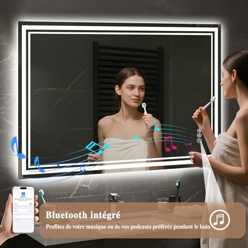 Detalle de Archaluxe Miroir de salle de bain LED 140 x 70 cm avec Bluetooth, anti-buée et 3 couleurs + dimmable