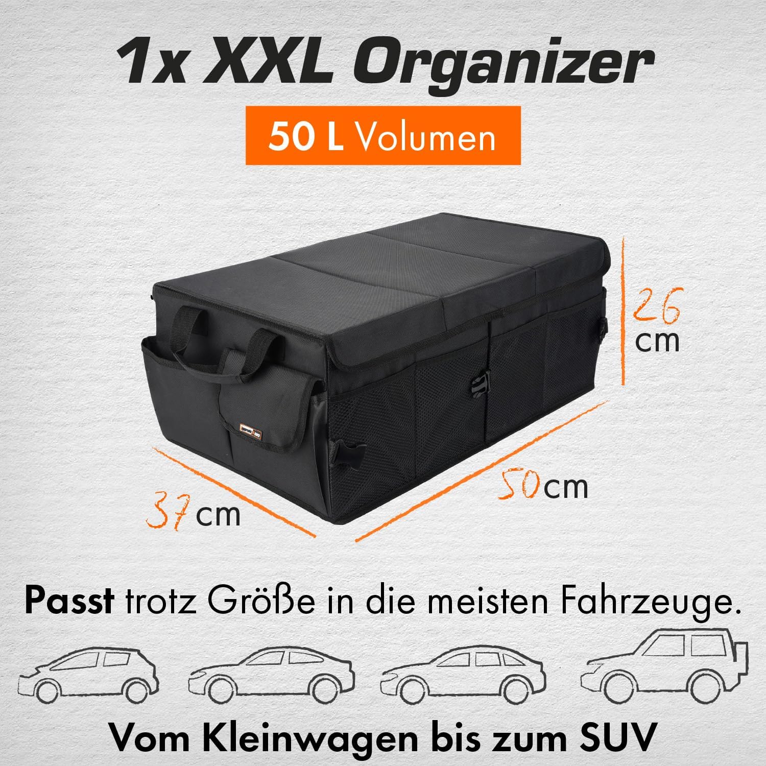 Thumbnail 3 de Upgrade4cars Kofferraum Organizer mit Deckel & Klett – faltbare XXL Kofferraumtasche für Ordnung im Auto