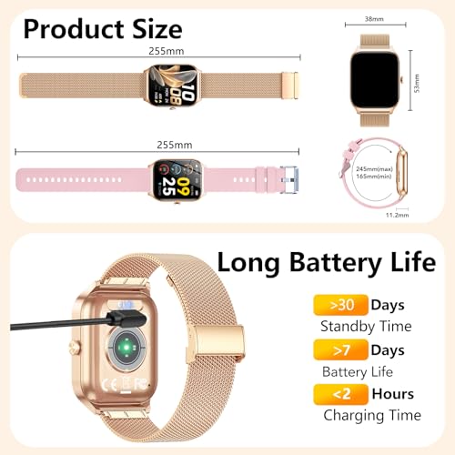 Detalle de CASCHO Smartwatch Mujer Elegante 1.85" HD con Llamadas Bluetooth, IA y 2 Correas (Oro Rosa)