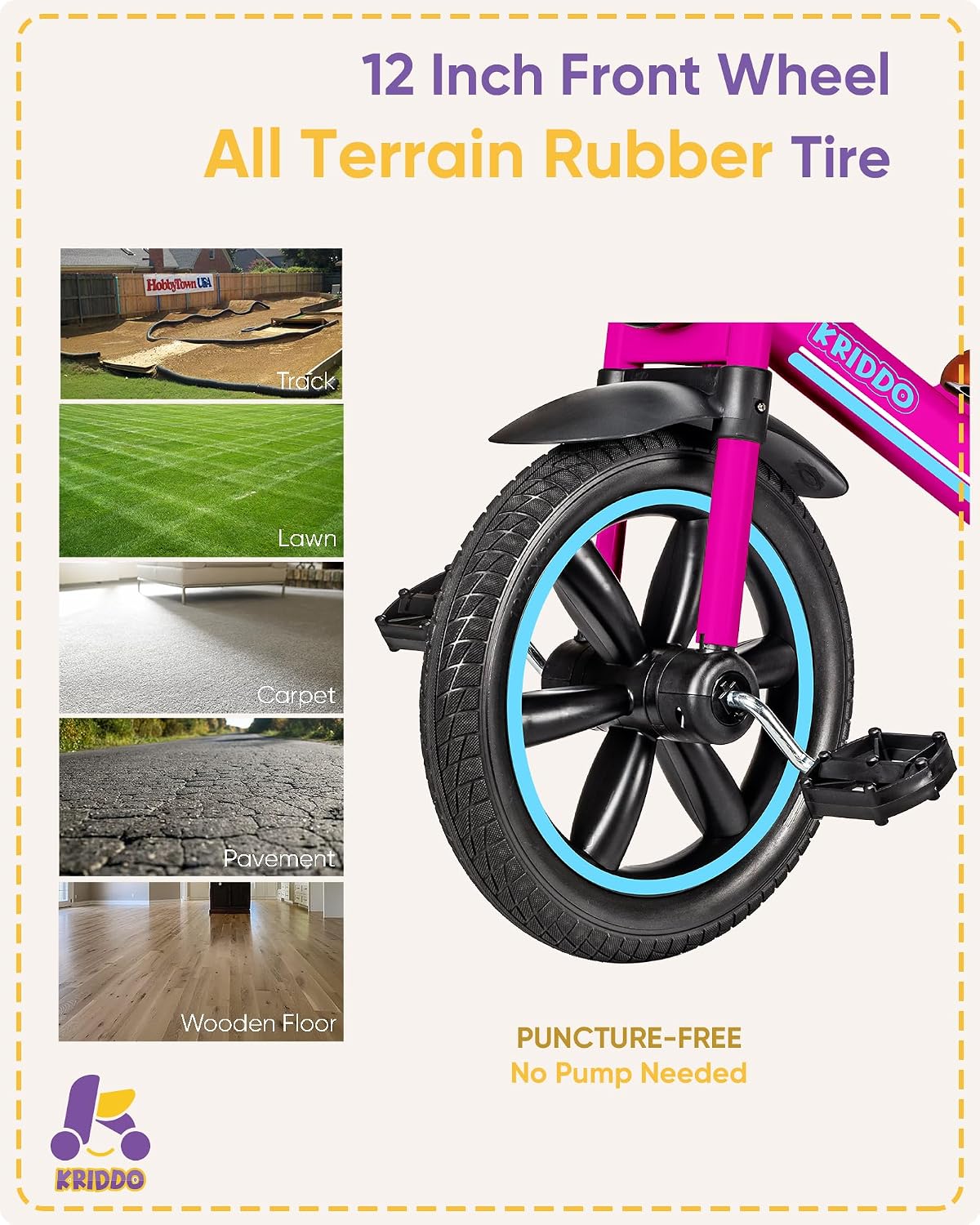 Thumbnail 5 de KRIDDO Kids Tricycle 12 Inch Pink