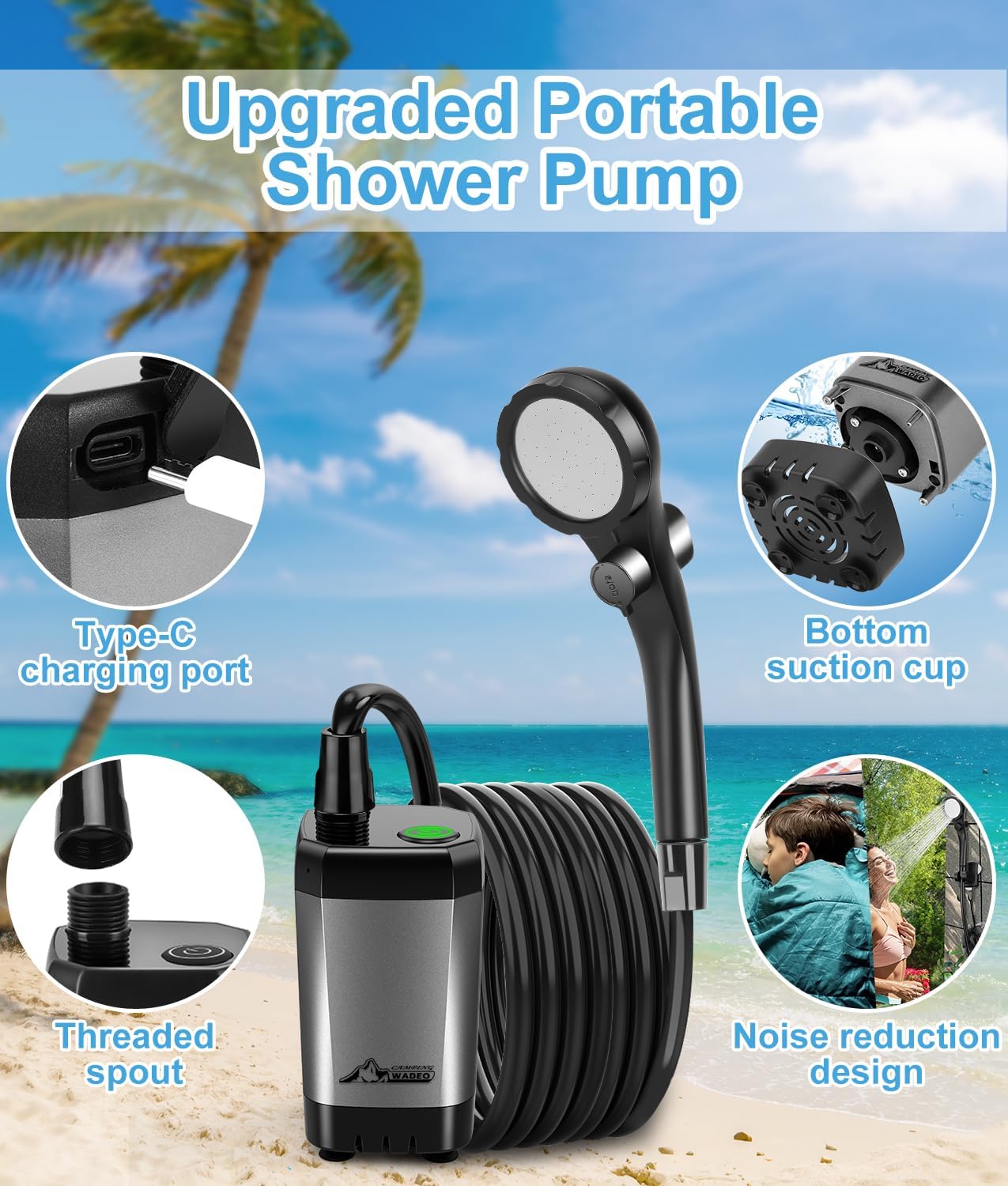 Thumbnail 5 de WADEO Portable Camping Shower with 6000mAh Battery and Built-in Filter