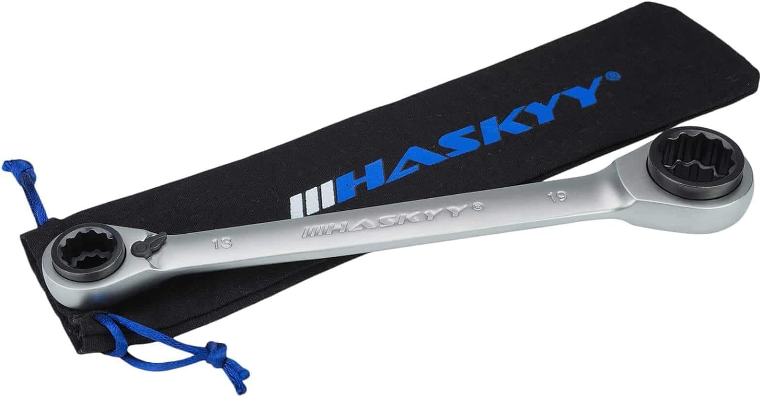 Detalle de HASKYY Chiave a cricchetto 4 in 1 commutabile – 10x13x17x19, acciaio S2, dentatura fine 72 denti, cromata opaca