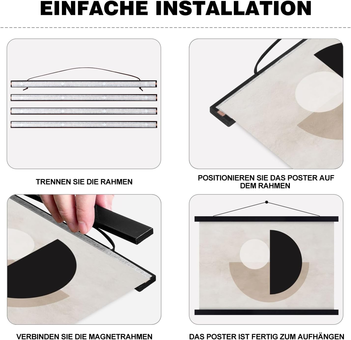 Detalle 2 de Benjia 4er Set magnetische Posterschienen für A2-Poster (42 cm), Schwarz