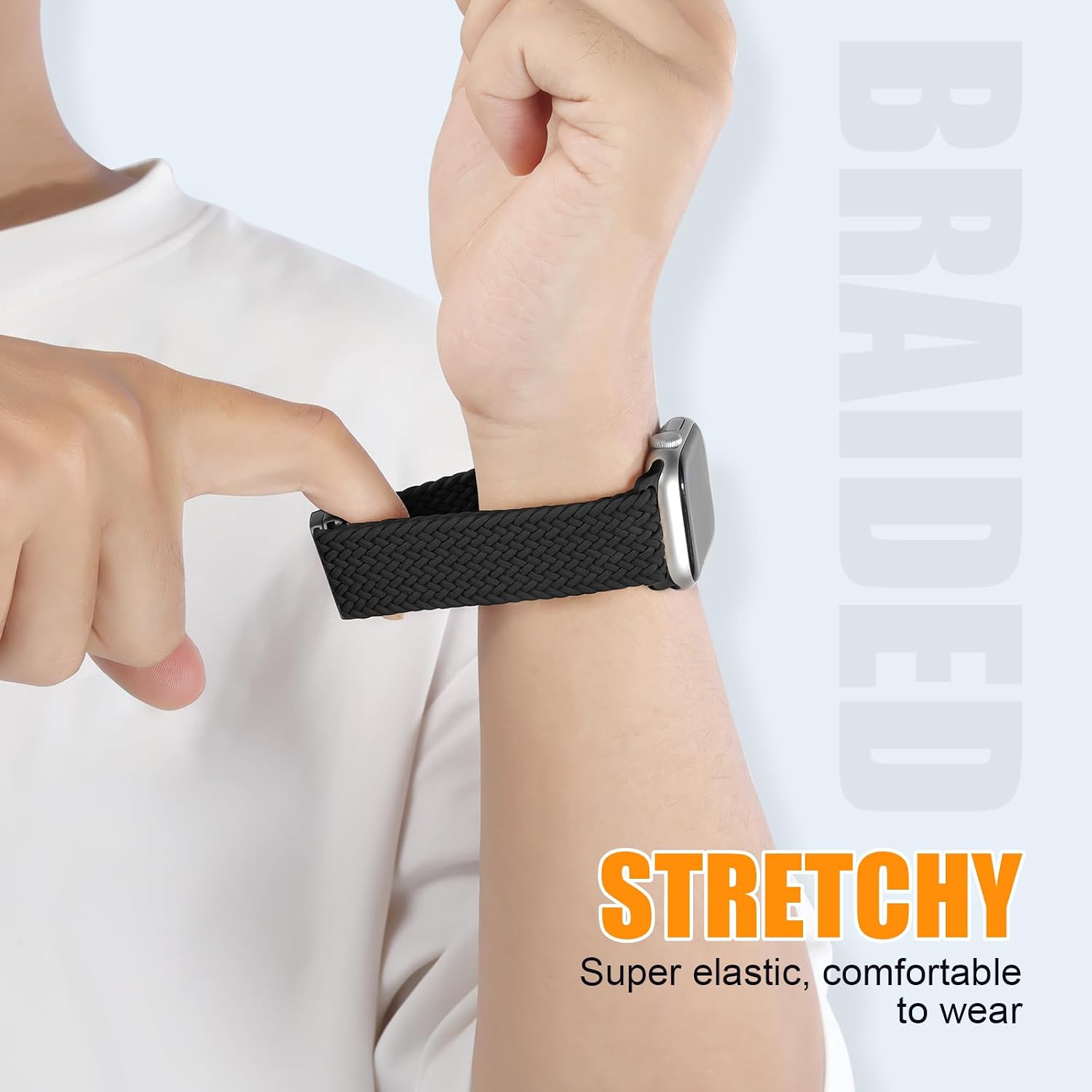 Detalle de Magnetic Braided Stretchy Loop for Apple Watch – One Size Fits Most (38–49mm) Nylon Band with Magnetic Clasp