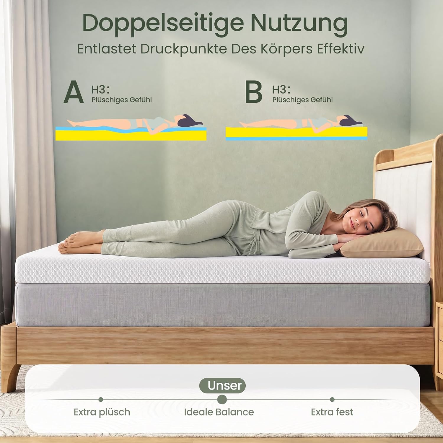 Detalle de Zorvi Matratzen Topper 180x200 cm – 10 cm Gel Memory Foam + Stützschaum, OEKO-TEX zertifiziert, rutschfest