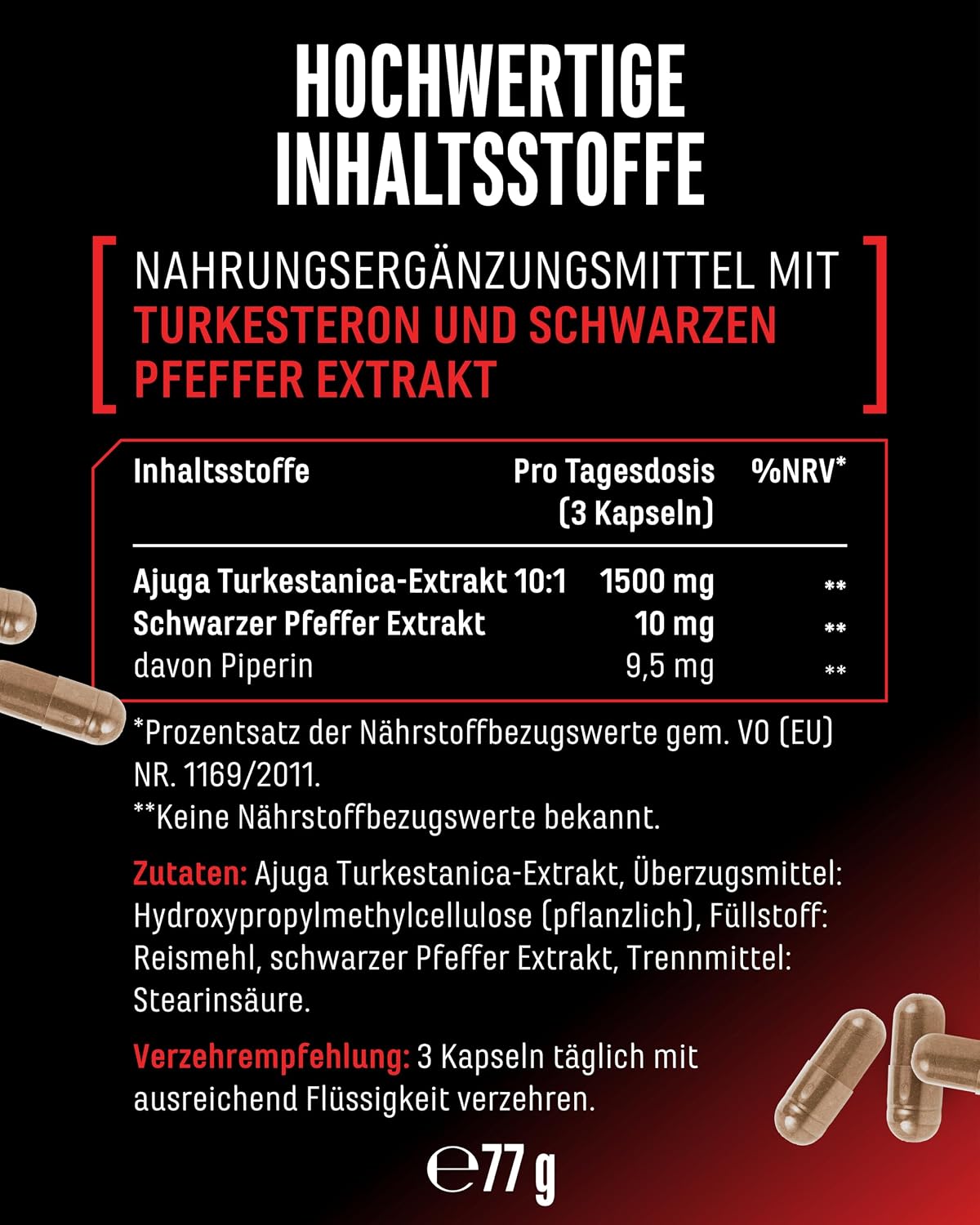 Detalle de GEN German Elite Nutrition Turkesteron Max (120 Kapseln) – Extra hochdosiert mit 1.510 mg Tagesportion