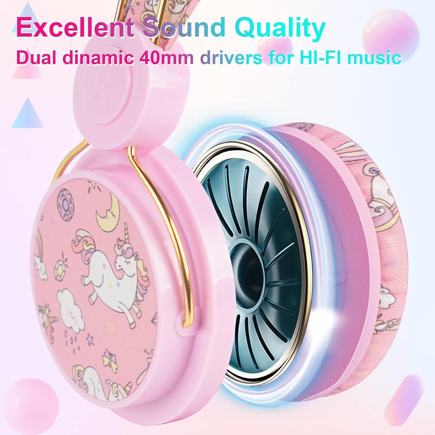 Detalle 2 de JYPS Kids Headphones unicorn design