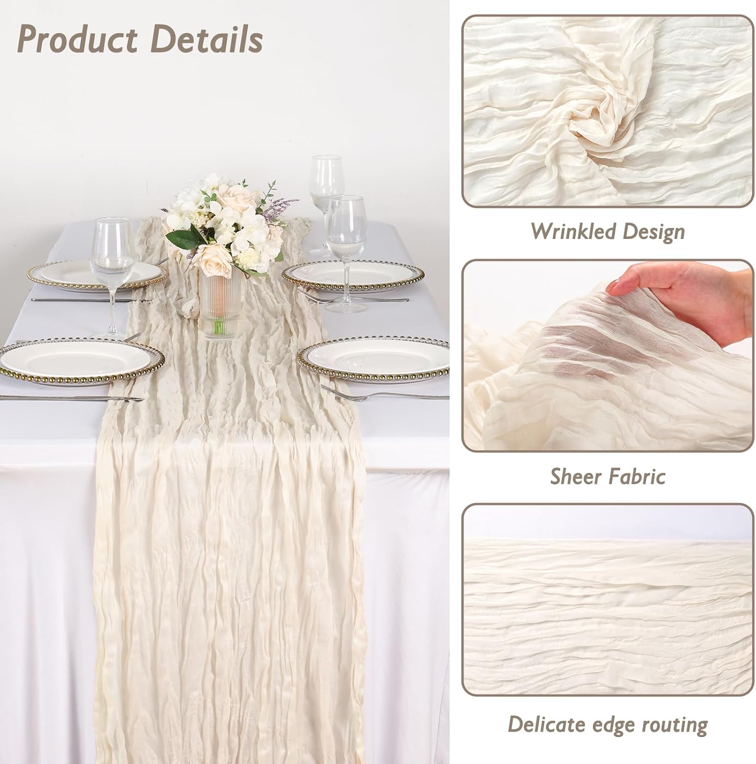 Detalle de 20 Pack Ivory White Gauze Cheesecloth Table Runner Set (120 Inch, 10 ft) for Weddings and Boho Decor