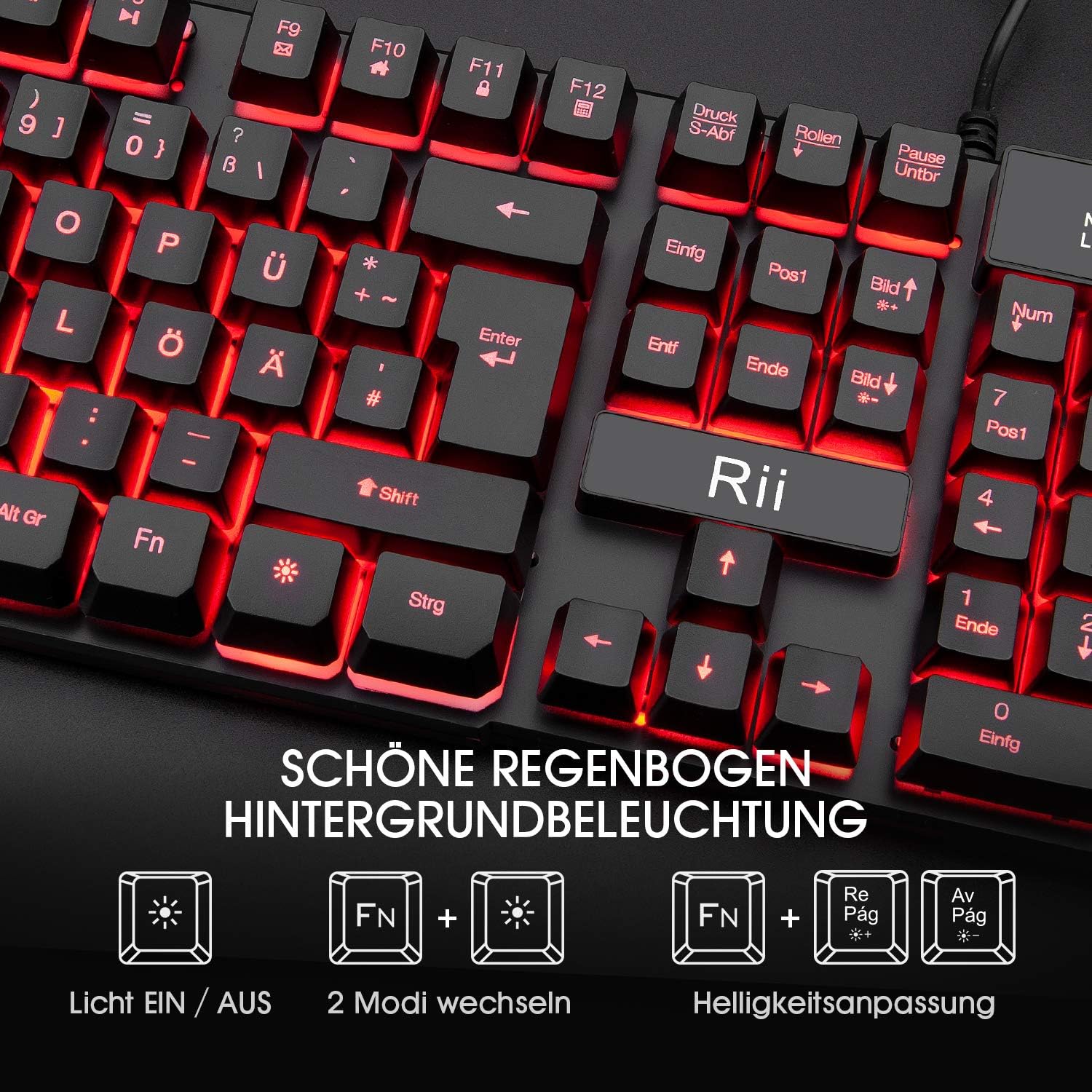 Detalle 2 de Rii Gaming Tastatur und Maus Set 3-LED Beleuchtung