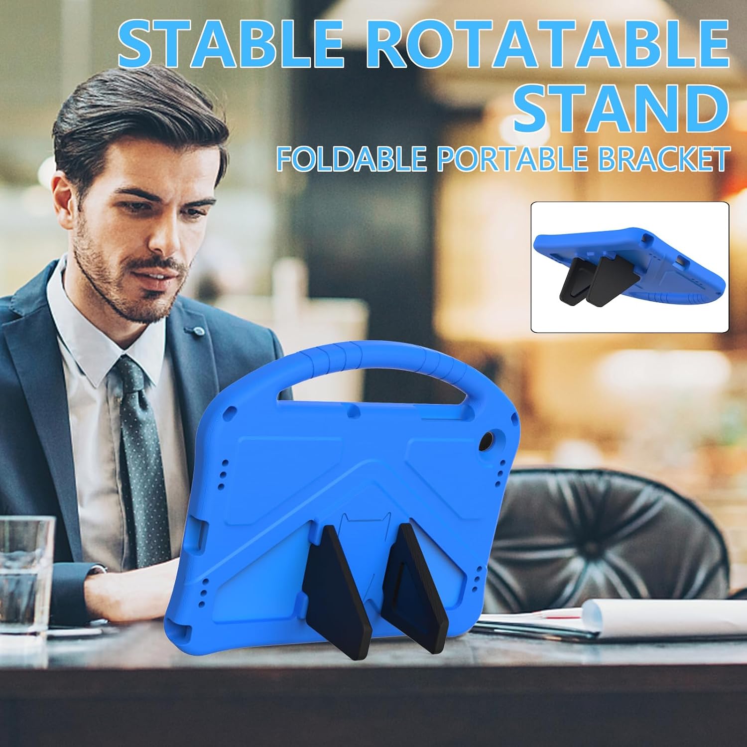 Detalle de YRH Case for Galaxy Tab A9 Plus / Tab A11 Plus 11-inch, EVA Shockproof Cover with Stand Handle – Blue