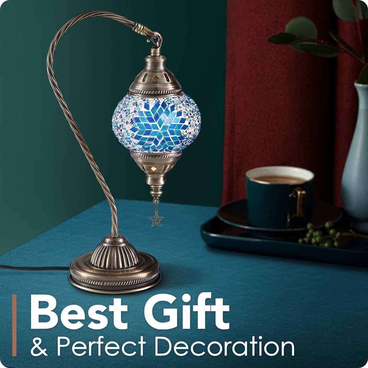 Detalle de Yarra-Decor TD-006R Moroccan Table Lamp, Mosaic Glass Shade and Bronze Base