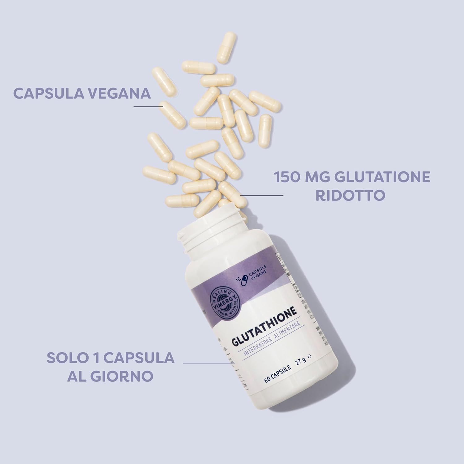 Detalle de Vimergy Glutatione Capsule da 150 mg – 60 dosi, integratore vegano di glutatione ridotto
