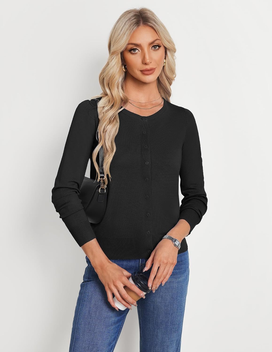 Detalle de GRACE KARIN Women's Button-Down Cardigan, Lightweight Knit, Long Sleeves