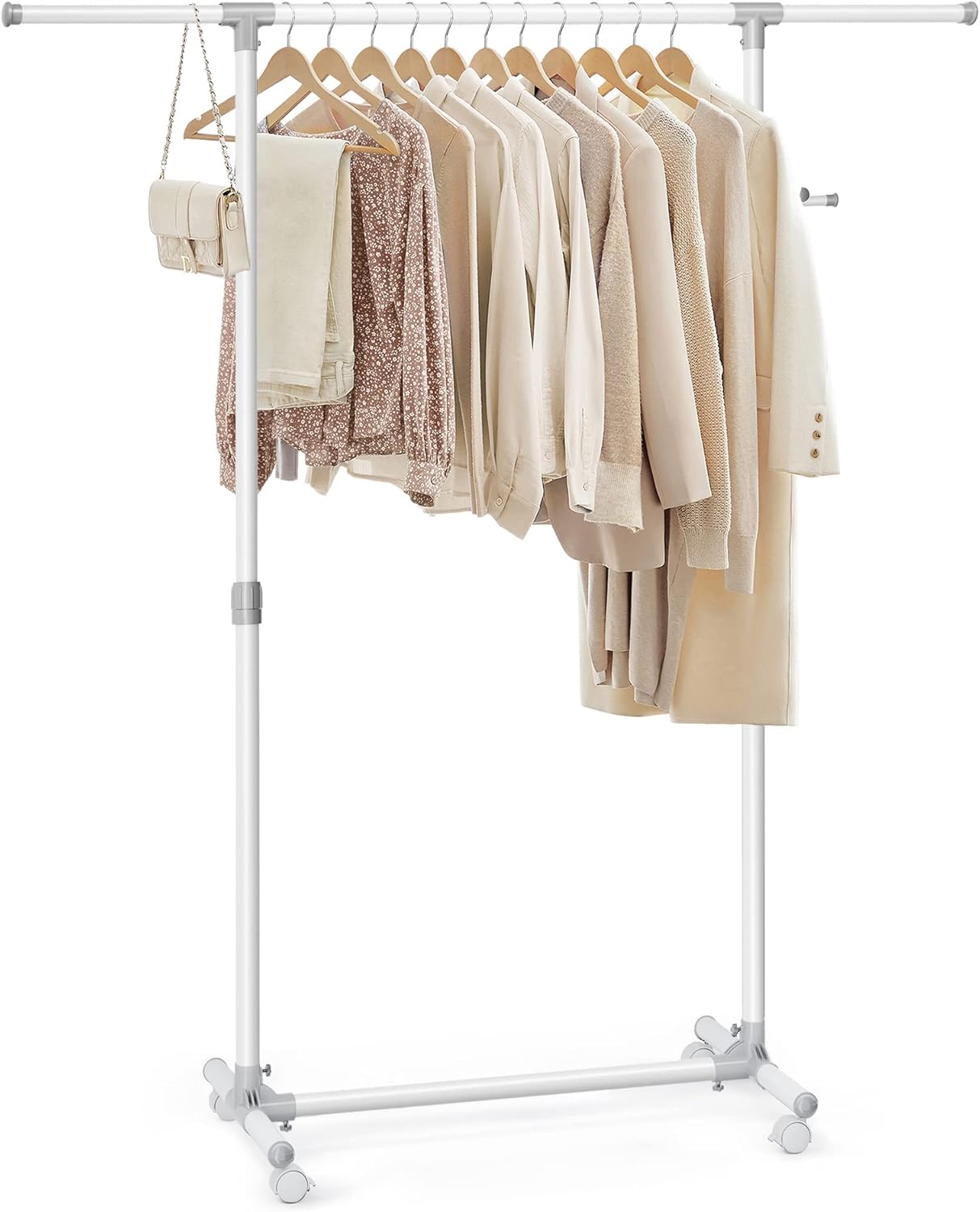 Thumbnail 6 de SONGMICS LLR001R02 stand appendiabiti con ruote, altezza regolabile 97–165 cm e barra estensibile (rosa pastello)