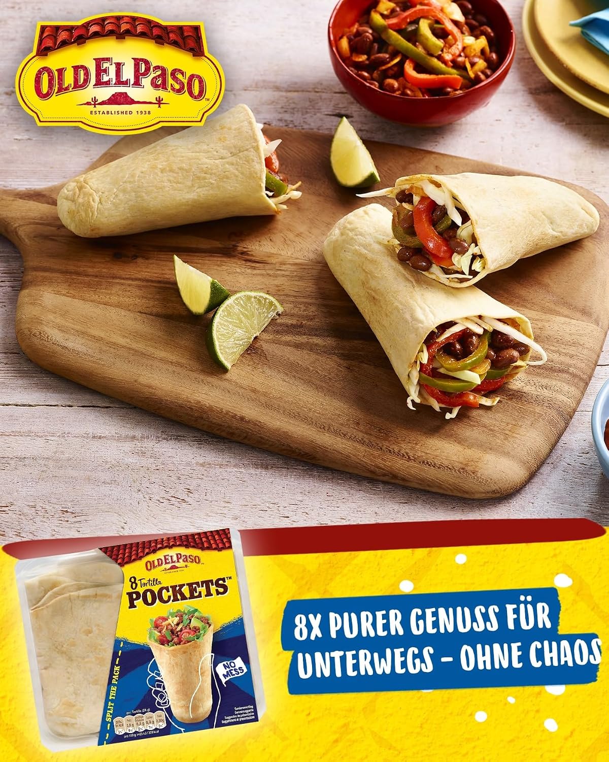 Detalle de Old El Paso Weizen Tortilla Pockets – mexikanische Wraps zum Befüllen (223 g, Packung mit 4)