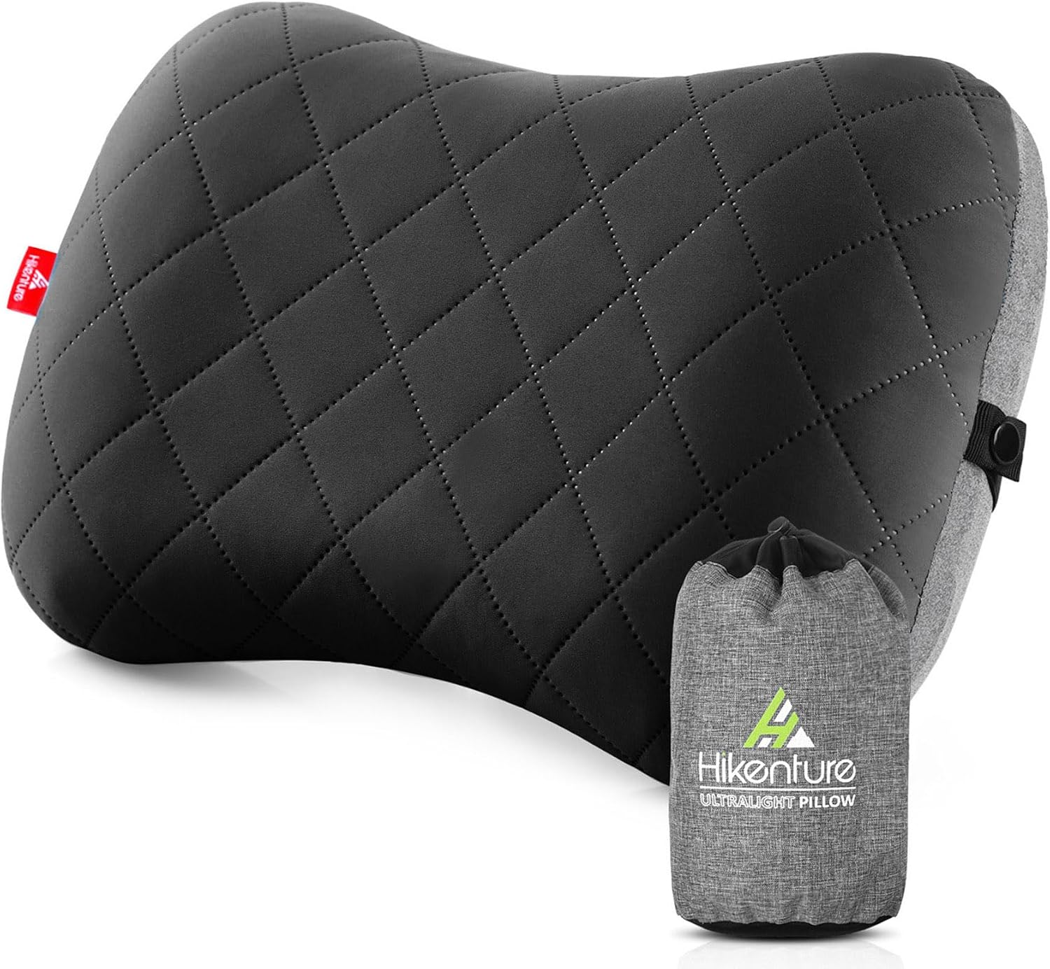 Detalle de HIKENTURE aufblasbares Reise-/Camping-Kissen mit abziehbarem Kissenbezug (schwarz) – ergonomisches Nackenkissen fürs Unterwegssein