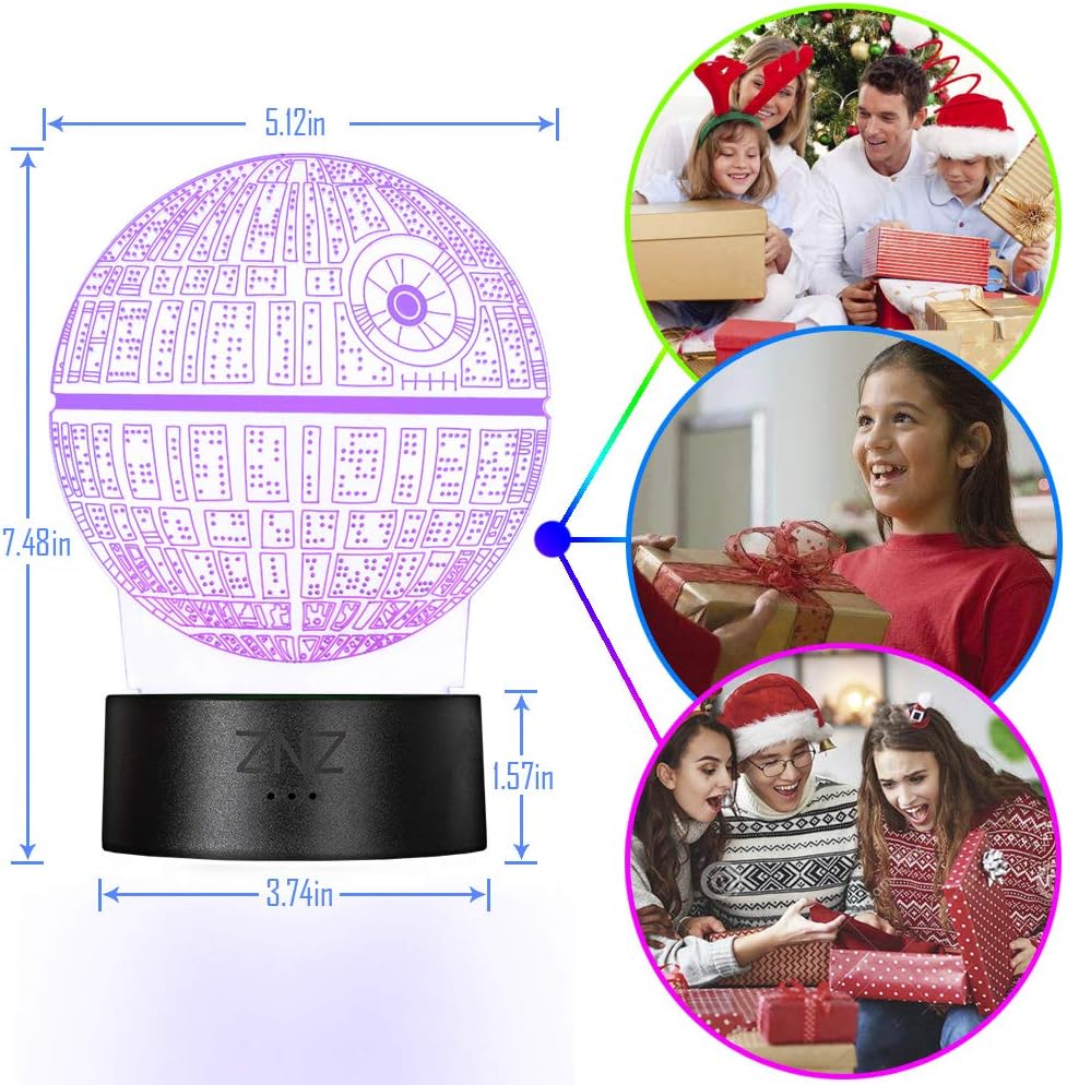 Thumbnail 3 de ZNZ 3D-Lampe LED-Nachtlicht mit Illusion, 16 Farbwechsel (3 Modelle) und Remote & Smart Touch