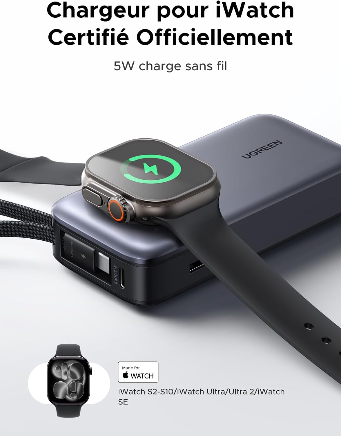 Detalle de UGREEN Nexode 30W Batterie Externe 10000 mAh avec charge magnétique 5W pour iWatch