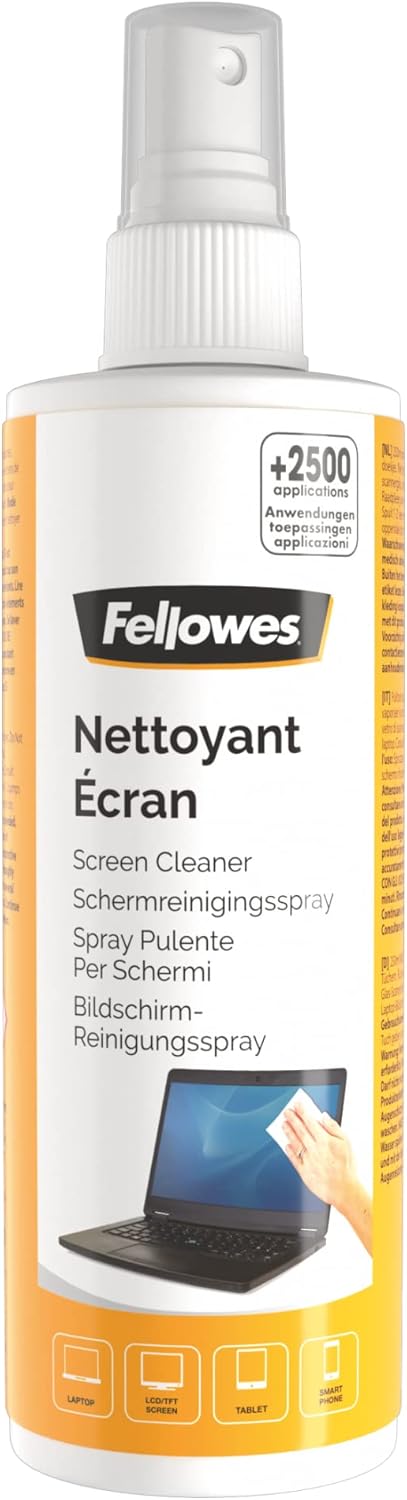 Detalle 2 de Fellowes Lot de 6 Spray Nettoyant pour Écrans – Écrans d’ordinateur, PC portables et appareils mobiles (250 ml)