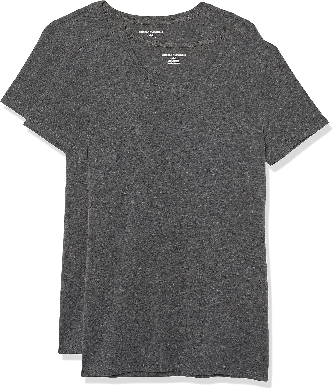 Detalle de Amazon Essentials Damen Kurzärmliges Regular-Fit T-Shirt, Pack 2 – Dunkelgrau Meliert, Round/Nek V-Ausschnitt, XXL