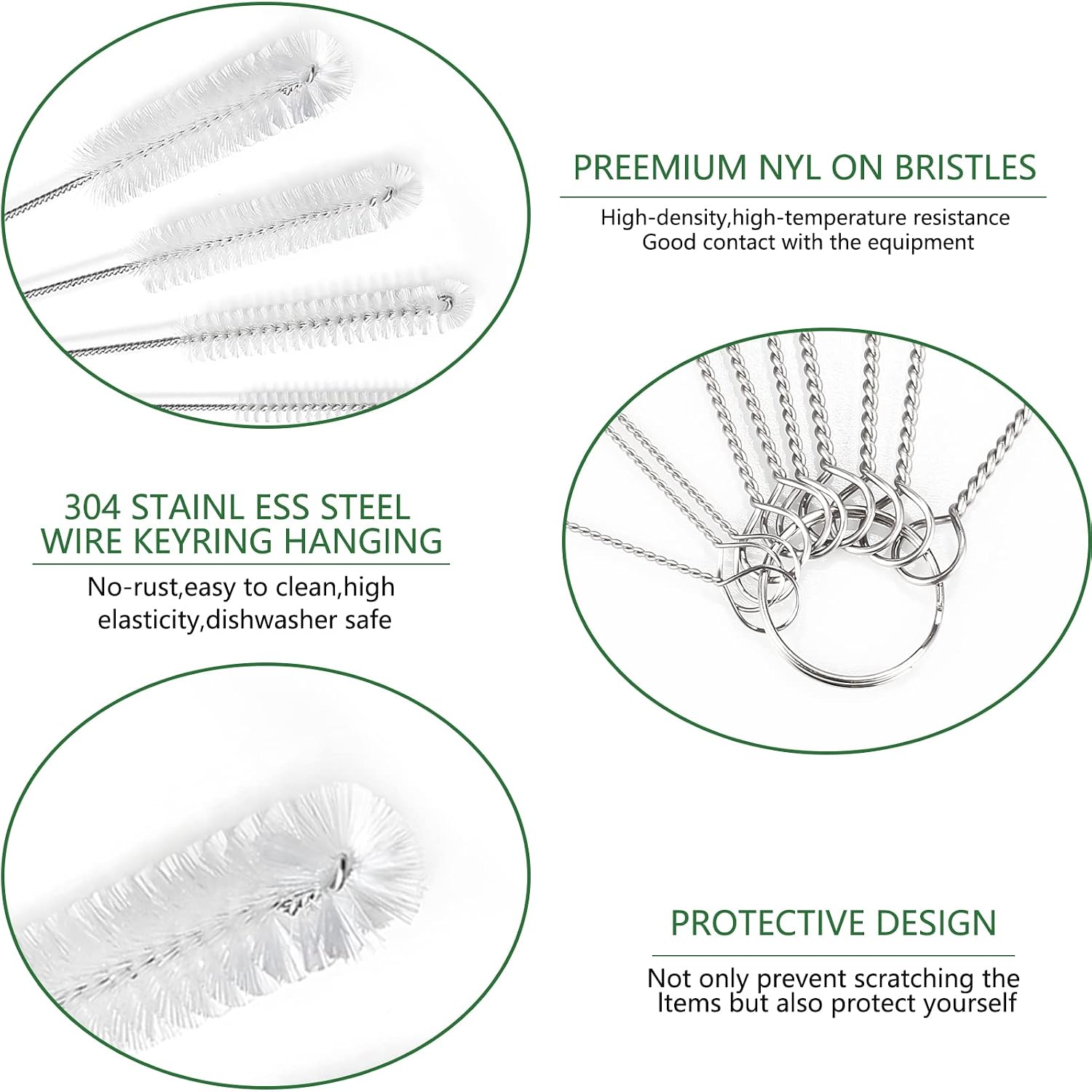 Detalle 2 de CiaraQ 8-Inch Nylon Tube Brush Set, 13-Piece, White, with Stainless Steel Handles