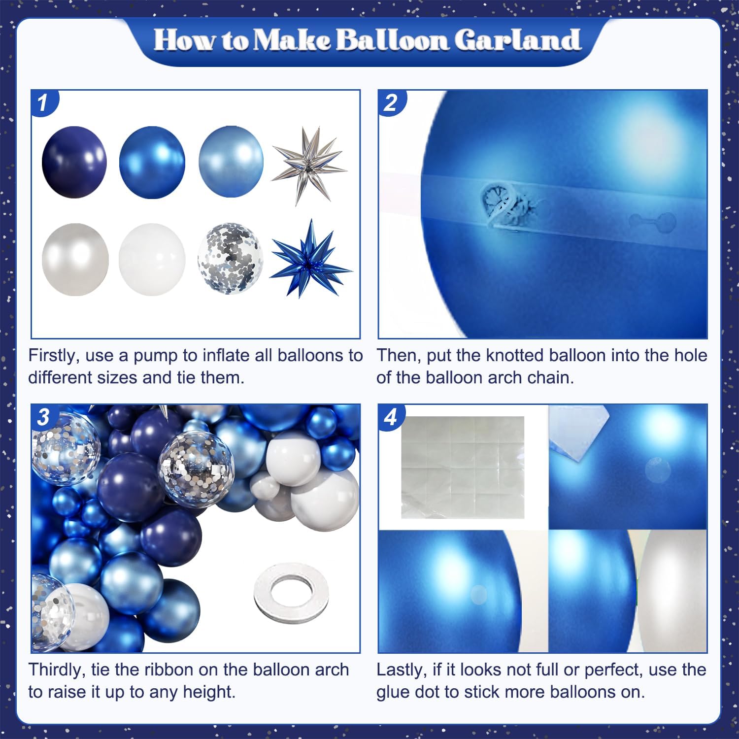 Thumbnail 4 de LANGASQUE Blue White Silver Balloon Garland Arch Kit (140 pcs) for Birthdays, Weddings & More