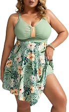 Detalle de Hanna Nikole women’s plus size skirted one-piece swimsuit with tummy control and built-in swim shorts