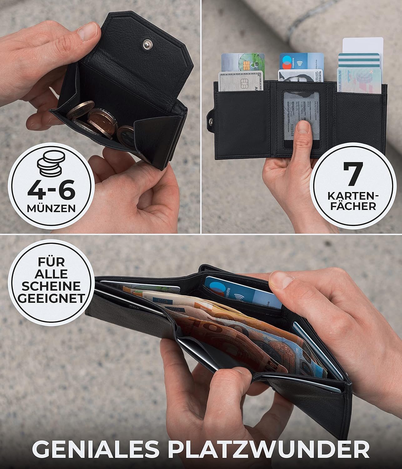 Thumbnail 1 de KORUTA Airtag Wallet mit Münzfach & RFID-Schutz – Mini-Geldbörse aus echtem Leder (schwarz, XL Münzfach)