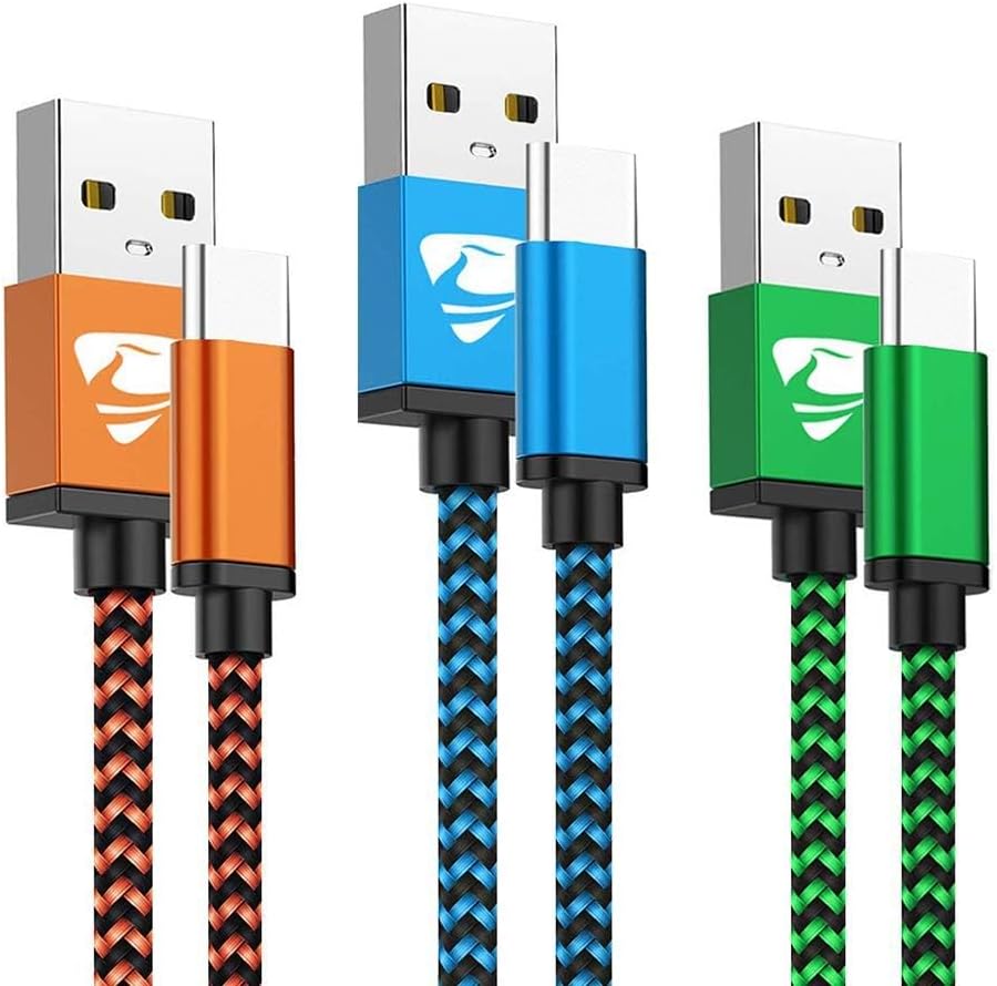 Detalle de Yosou USB A to USB C Cable 2m (3-Pack): Braided 3A Fast Charge & Data Sync