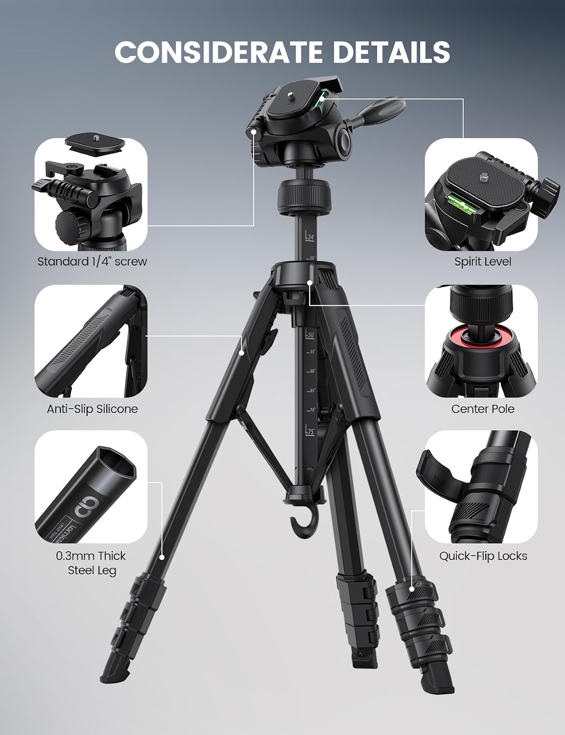 Thumbnail 6 de Lamicall 67inch Camera Tripod 170cm, 8kg load