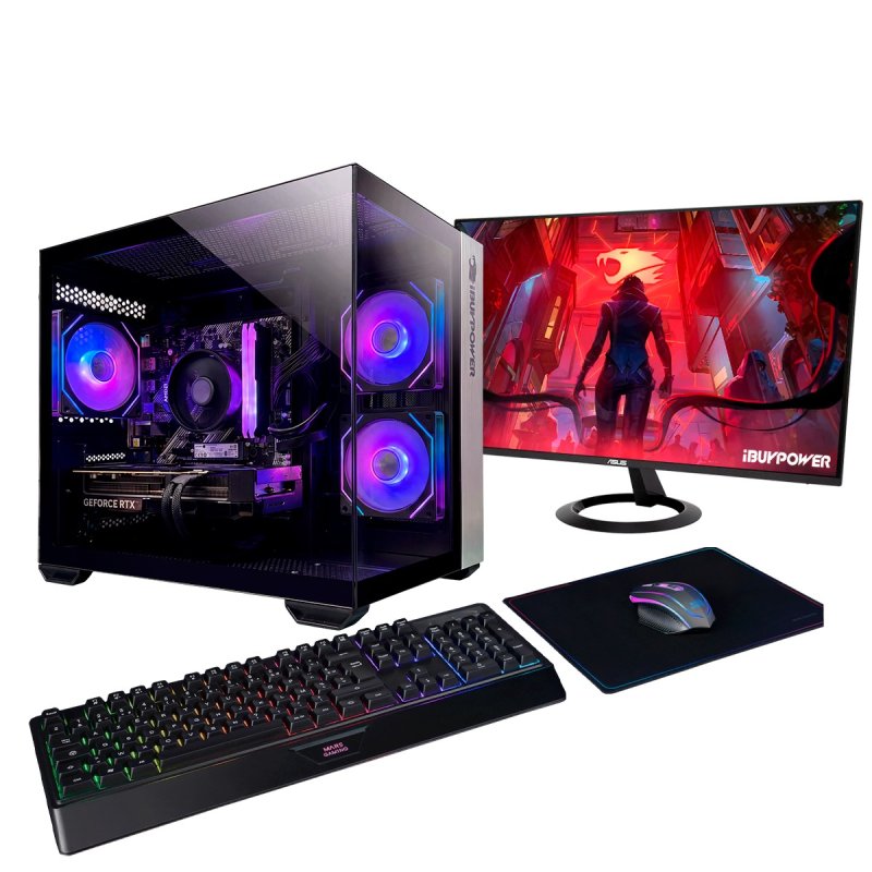 Detalle de PC Sobremesa IBUYPOWER Pack Fighter Warhero Lite: Ryzen 5 5500, 16 GB, 1 TB SSD + RX 9060 XT, Monitor 24" y accesorios