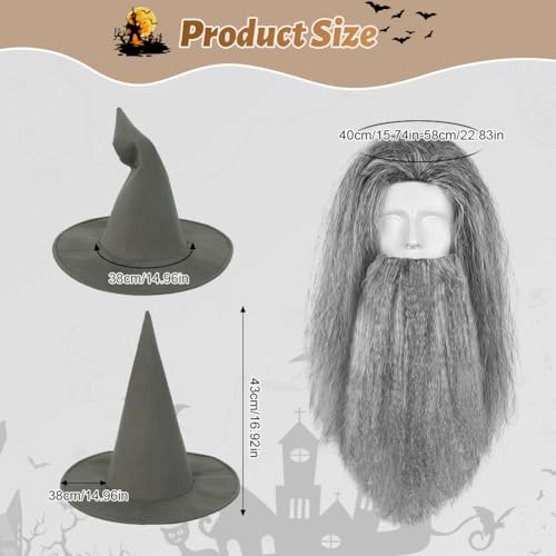 Detalle de BSBUY Long Grey Wig and Beard & Wizard Hat Costume Accessory Set