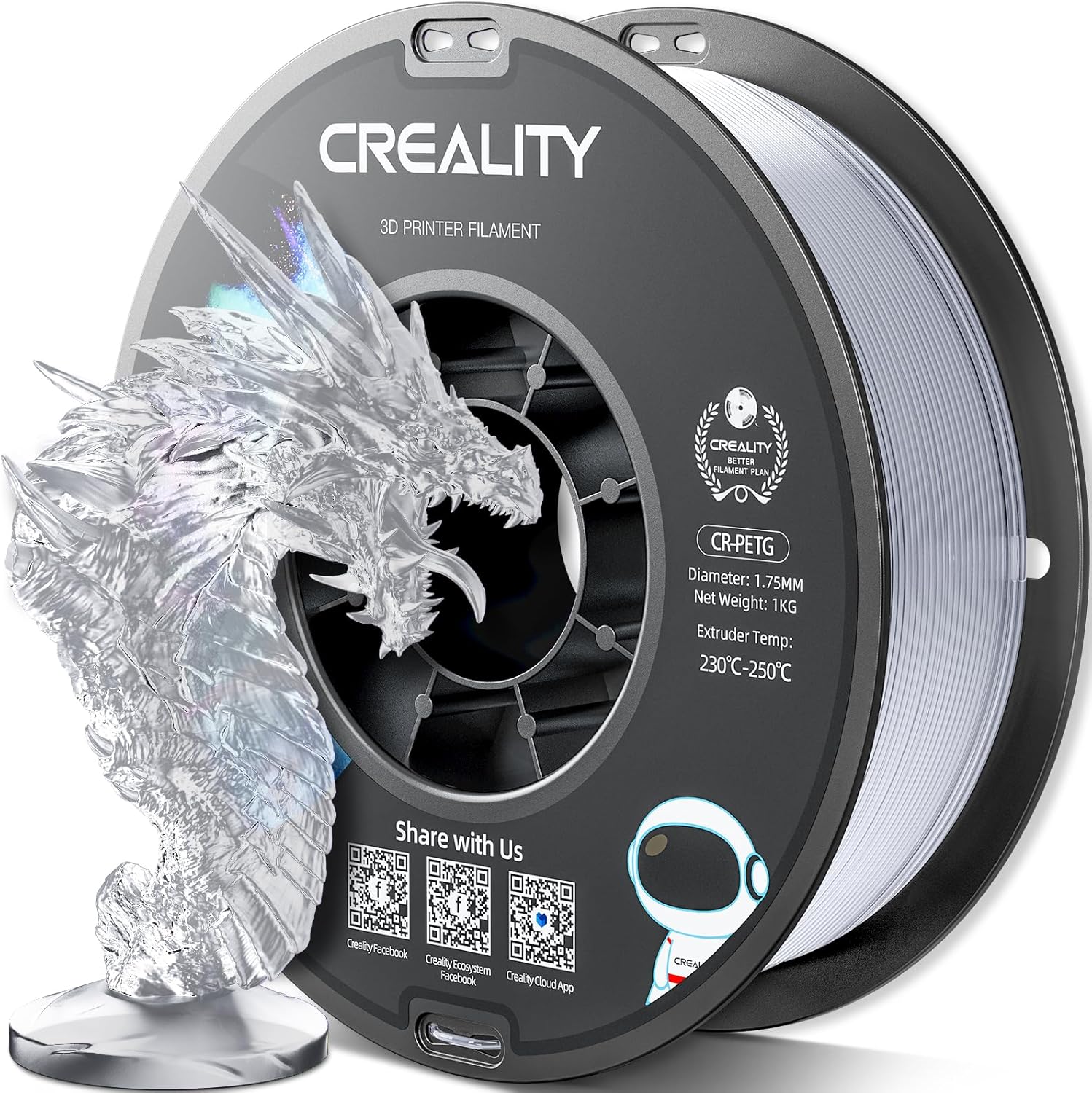 Detalle de YOOPAI Creality PETG Filament 1.75mm (1kg) for most FDM printers, transparent