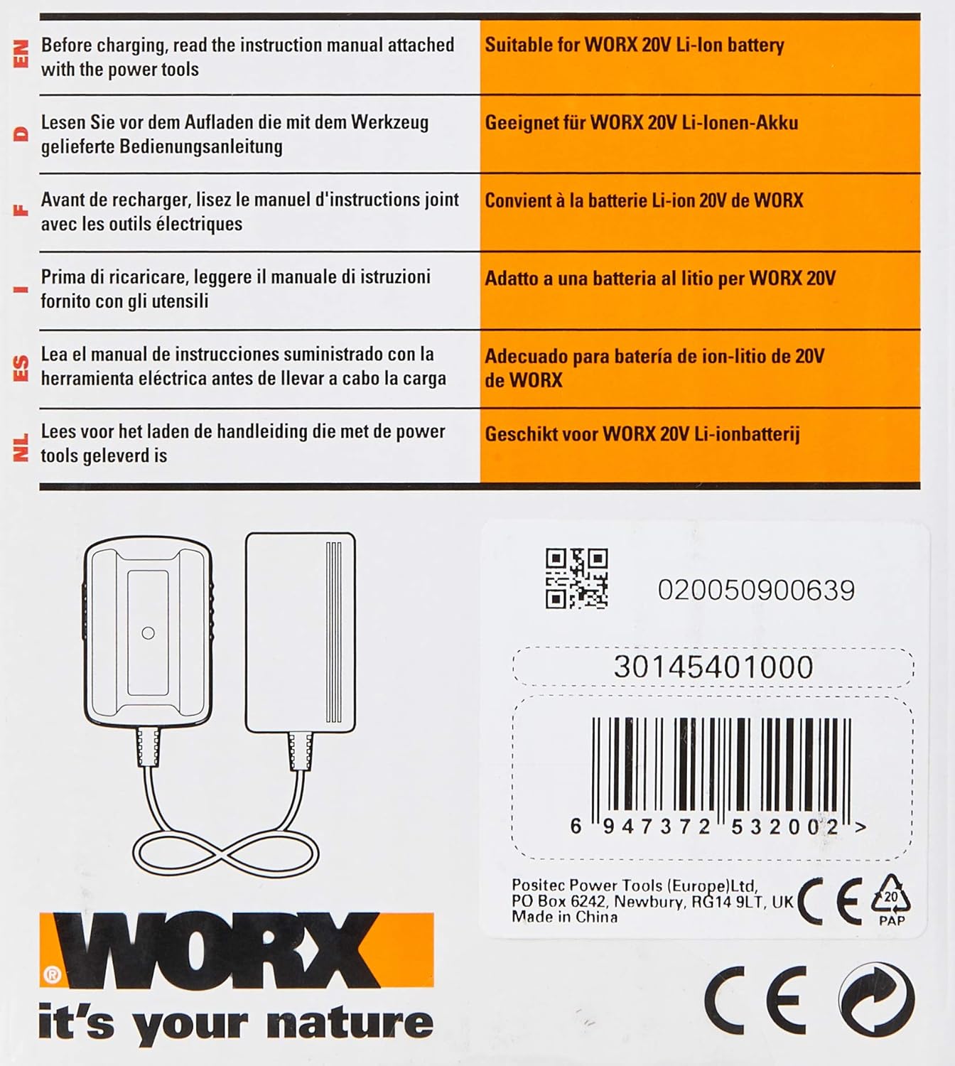 Detalle de WORX WA3760 18V (20V MAX) Battery Charger for all WORX batteries